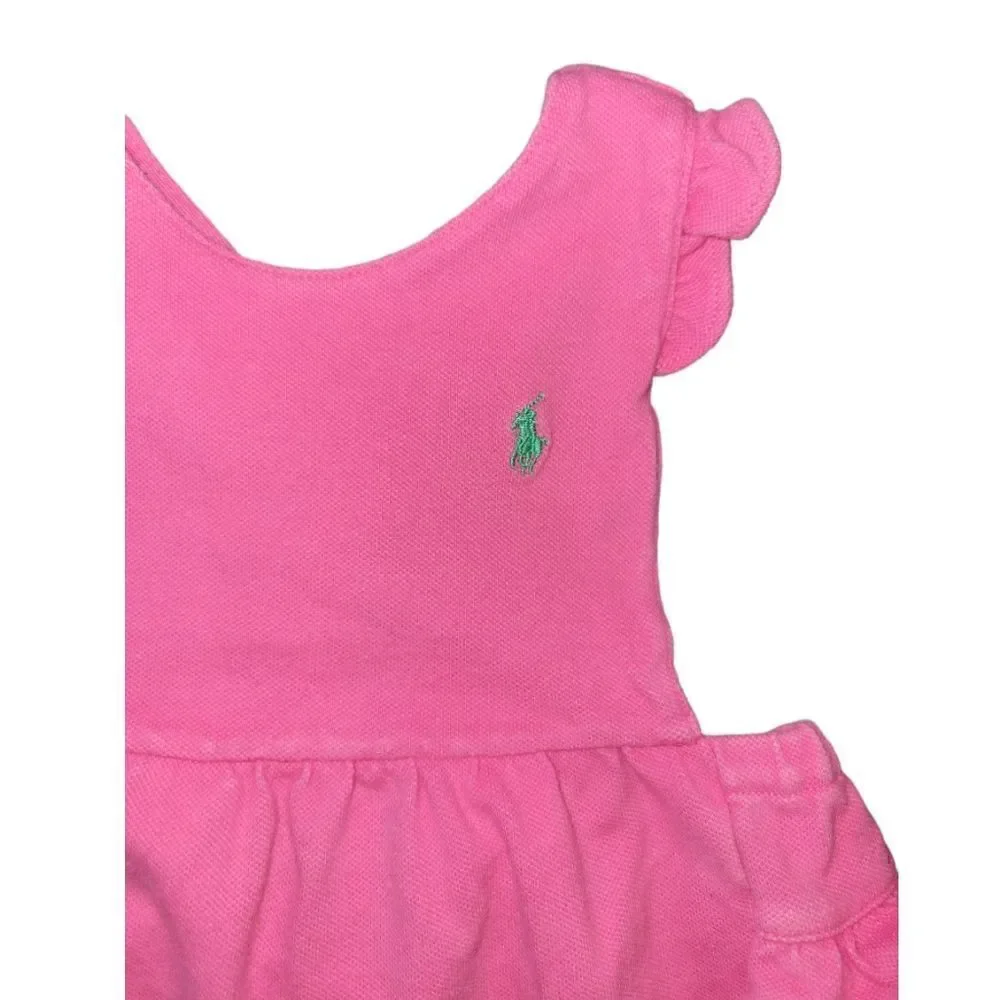 Ralph Lauren Overall Ruffle Bubble Romper 12m Overall Pink Green Pony